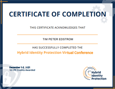 HIP certificate of completion